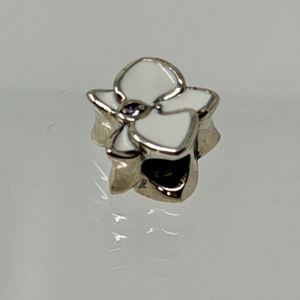 White Orchid Flower Charm 925 Sterling - Picture 4 of 5